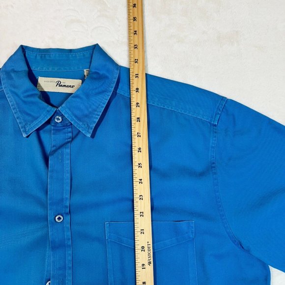 Vintage Penmans Men's L Polo Dress Shirt Blue Button Up Short Sleeve - Picture 11 of 12